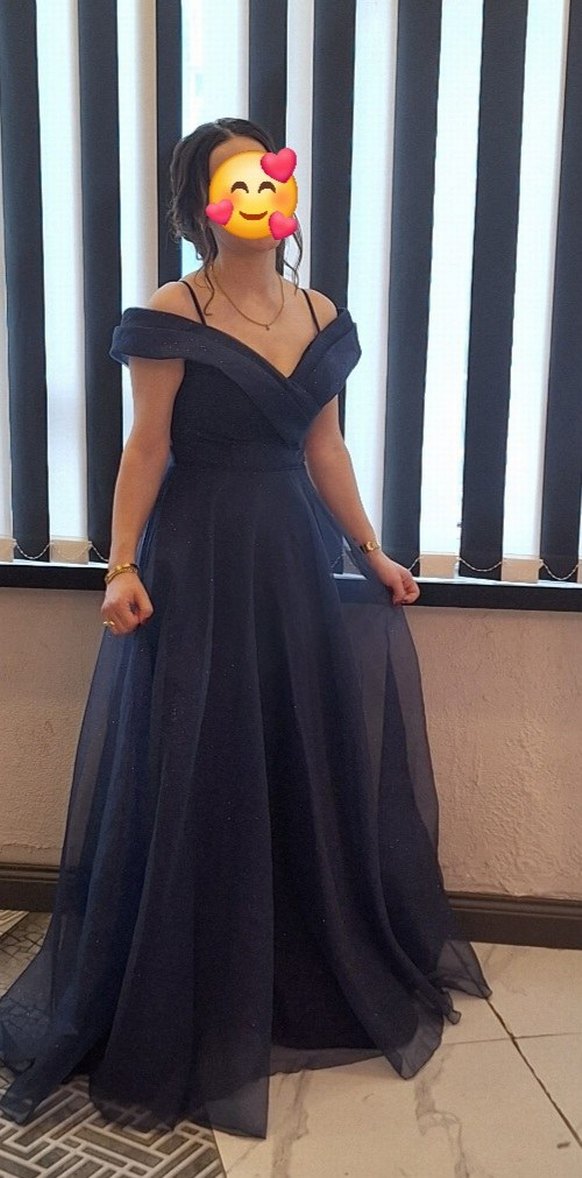 Straplez Drapeli Lacivert Uzun Abiye Elbise - Görsel 4