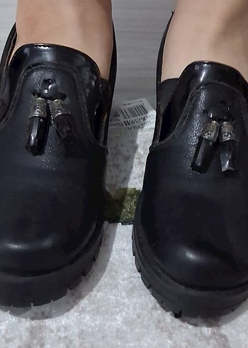 Siyah Kemerli Erkek kadın Loafer Ayakkabı - Görsel 4