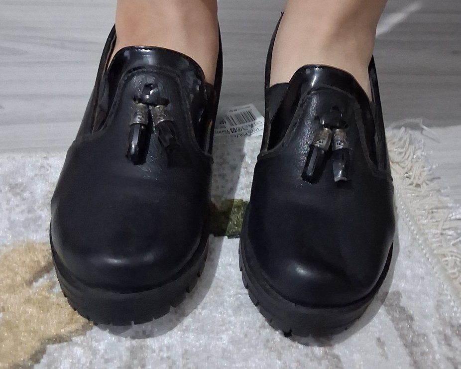 Siyah Kemerli Erkek kadın Loafer Ayakkabı - Görsel 4