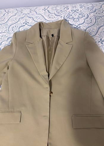 Bej Kadın Düğmeli Midi Blazer Ceket - Görsel 2