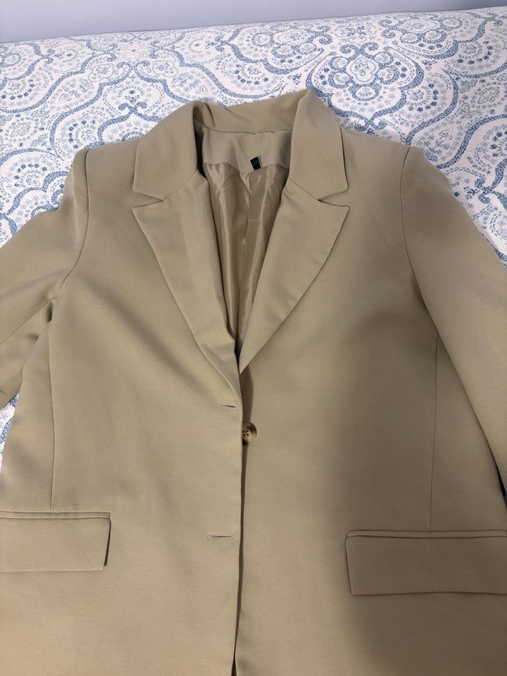 Bej Kadın Düğmeli Midi Blazer Ceket - Görsel 2