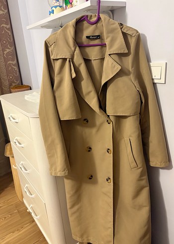 Bej Uzun Kadın Trençkot - Görsel 5