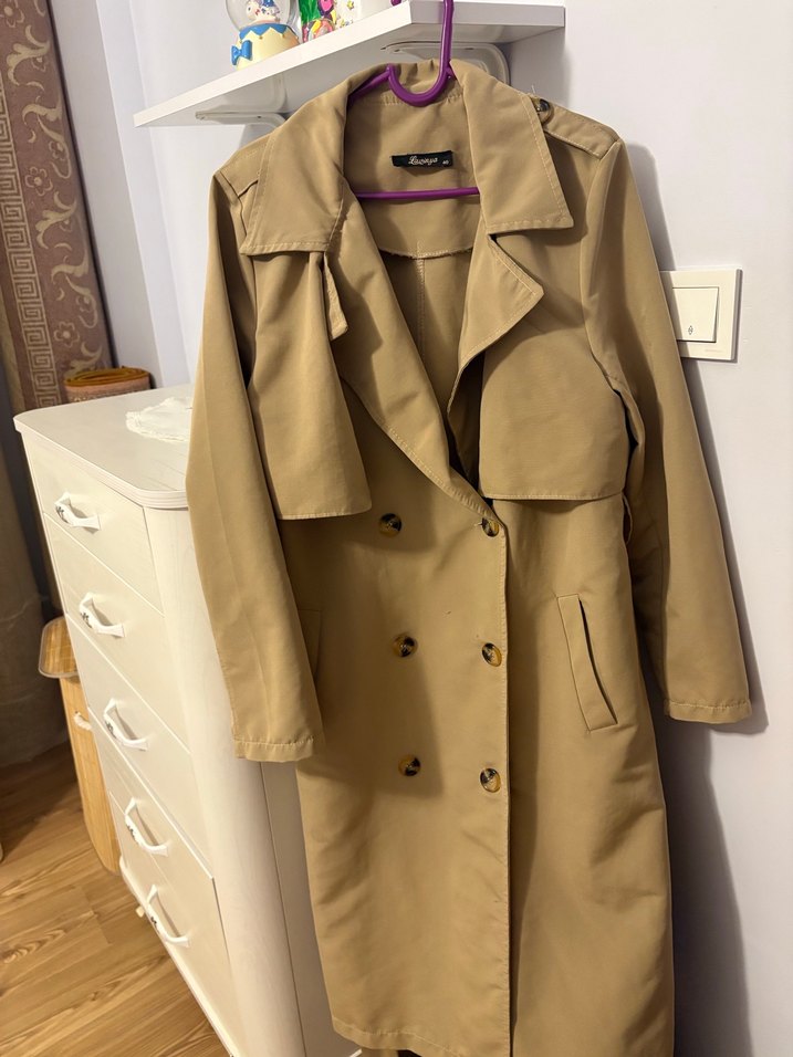 Bej Uzun Kadın Trençkot - Görsel 5