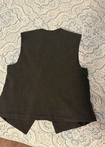 Düğmeli Gri Keten Kadın Yelek - Görsel 2