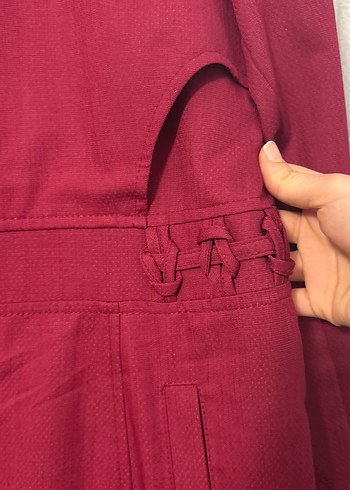 Bordo Uzun Keten Kadın Kaban - Görsel 3