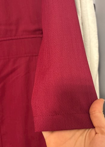 Bordo Uzun Keten Kadın Kaban - Görsel 2