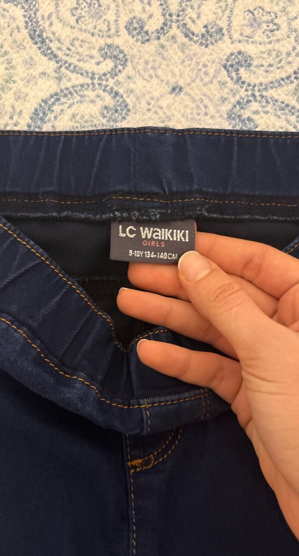 Kız Çocuk Elastik Bel Denim ve Desenli Pantolon - Görsel 4