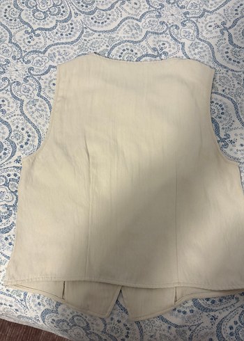 Bej Keten Düğmeli Bohem Yelek - Görsel 4