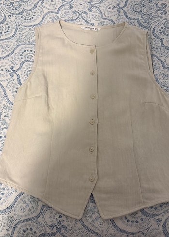 Bej Keten Düğmeli Bohem Yelek - Görsel 2