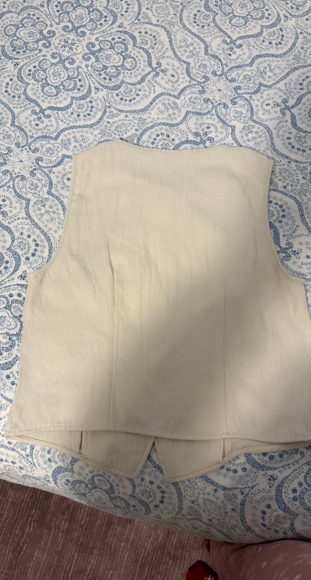 Bej Keten Düğmeli Bohem Yelek - Görsel 4