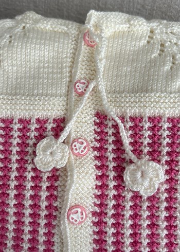 Kız Çocuk Pembe Örgü Kolsuz Hırka - Görsel 2