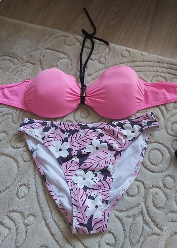 Pembe Mini Desenli İpli Bikini