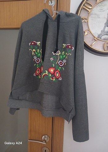 Nakışlı Gri Bohem Kadın Sweatshirt