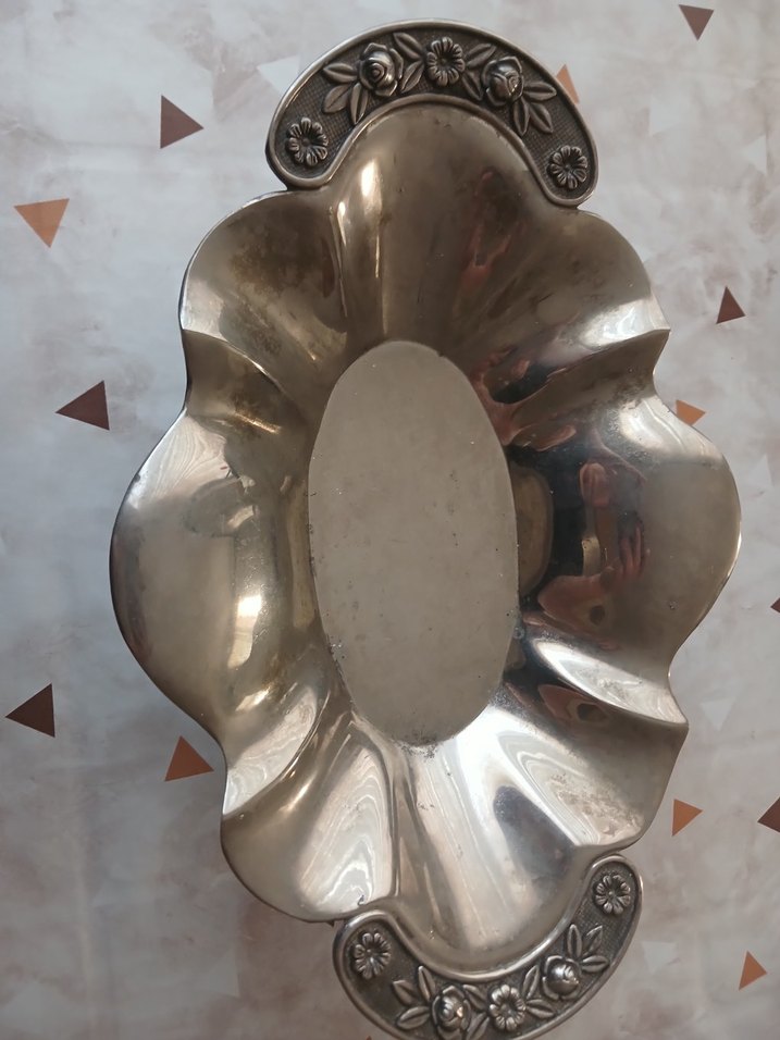 Vintage Çiçek Desenli Parlak Bej Tabak - Görsel 3