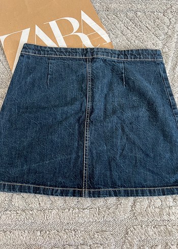 Zara Düğmeli Mavi Kot Mini Etek