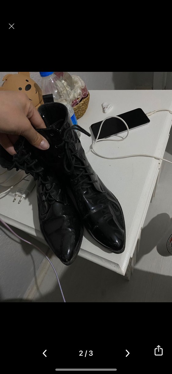 Siyah Rugan Stiletto Topuklu Bağcıklı Bot - Görsel 2