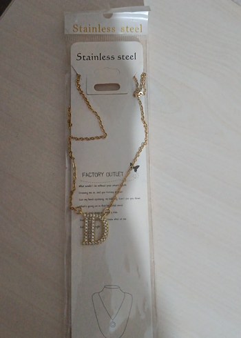 Zincir Detaylı Altın Renk Midi Kadın Kolye d harfi - Görsel 2