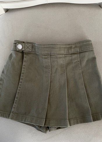 Kız çocuk Haki Renk Pilili Mini Kot Etek