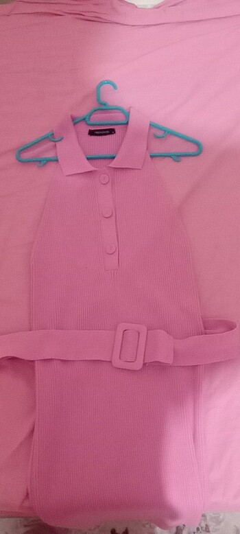 Pembe triko midi boy elbise
