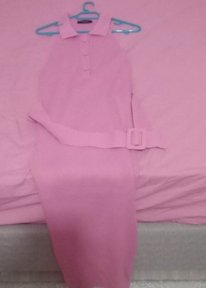 Pembe triko midi boy elbise - Görsel 2