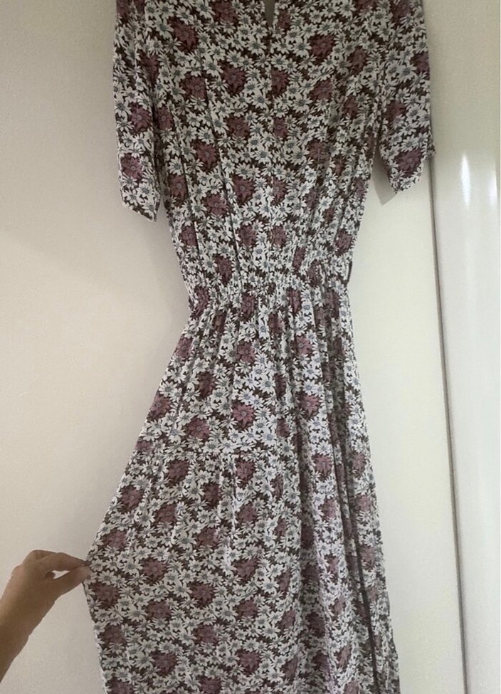 Bohem V Yaka Uzun Günlük Elbise - Görsel 3