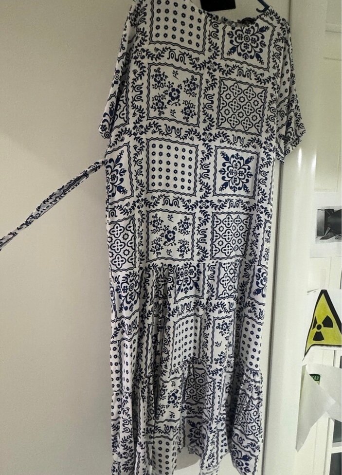 Bohem V Yaka Uzun Desenli Elbise - Görsel 3