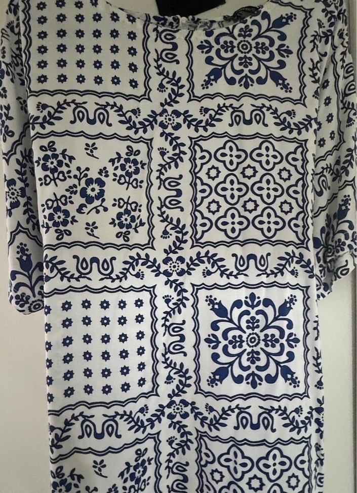 Bohem V Yaka Uzun Desenli Elbise - Görsel 2