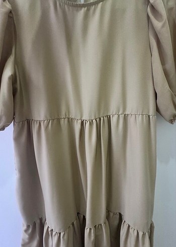 Bej Uzun Keten Elbise Fırfırlı - Görsel 4