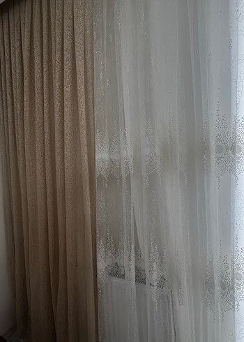 Beyaz Bağlama Desenli Konvansiyonel Tül Perde-Krem rengi fon - Görsel 3