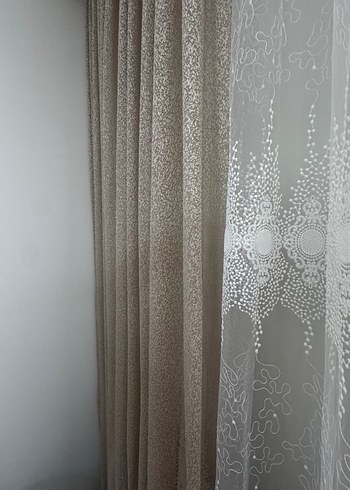 Beyaz Bağlama Desenli Konvansiyonel Tül Perde-Krem rengi fon - Görsel 5