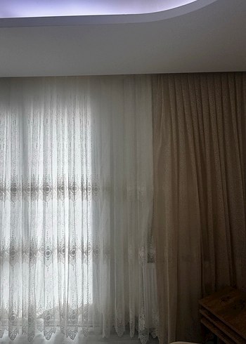 Beyaz Bağlama Desenli Konvansiyonel Tül Perde-Krem rengi fon - Görsel 2