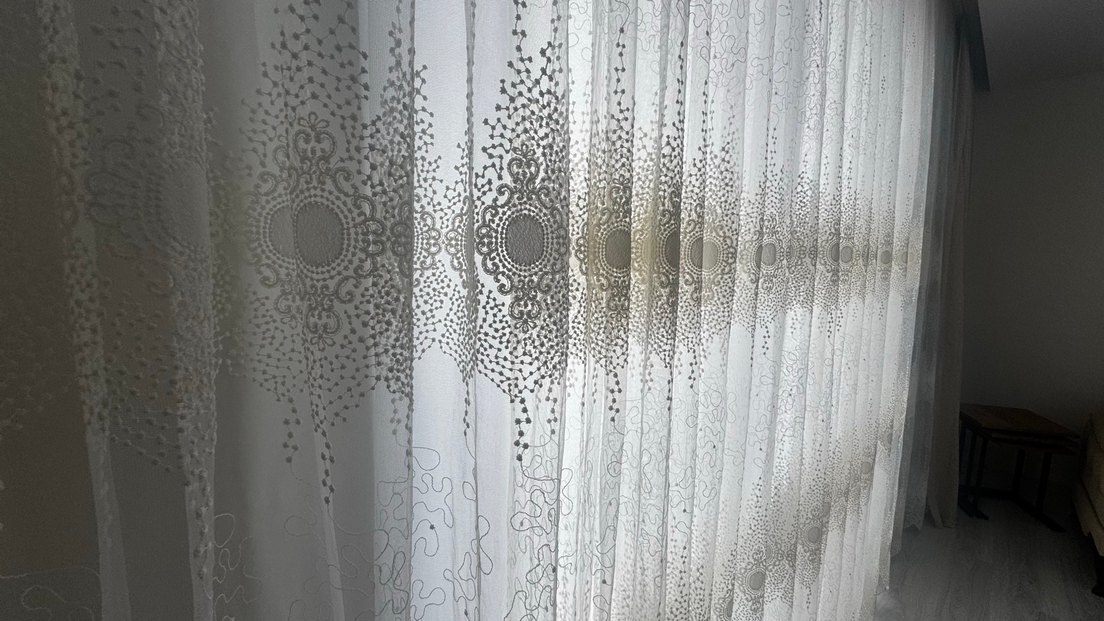 Beyaz Bağlama Desenli Konvansiyonel Tül Perde-Krem rengi fon - Görsel 4