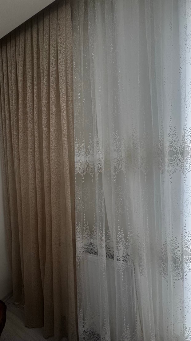 Beyaz Bağlama Desenli Konvansiyonel Tül Perde-Krem rengi fon - Görsel 3