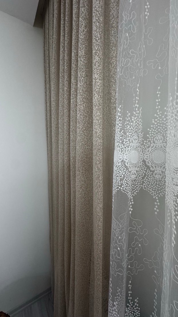 Beyaz Bağlama Desenli Konvansiyonel Tül Perde-Krem rengi fon - Görsel 5