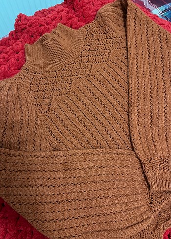Bohem Tarz Kahverengi Örgü Kadın Kazak - Görsel 2