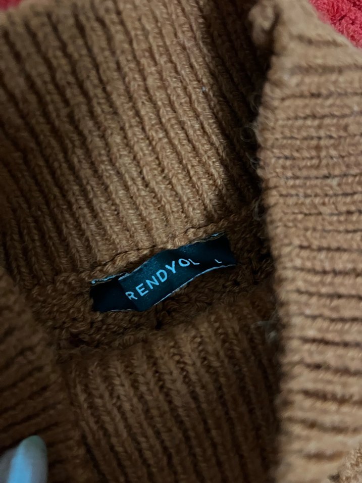 Bohem Tarz Kahverengi Örgü Kadın Kazak - Görsel 3