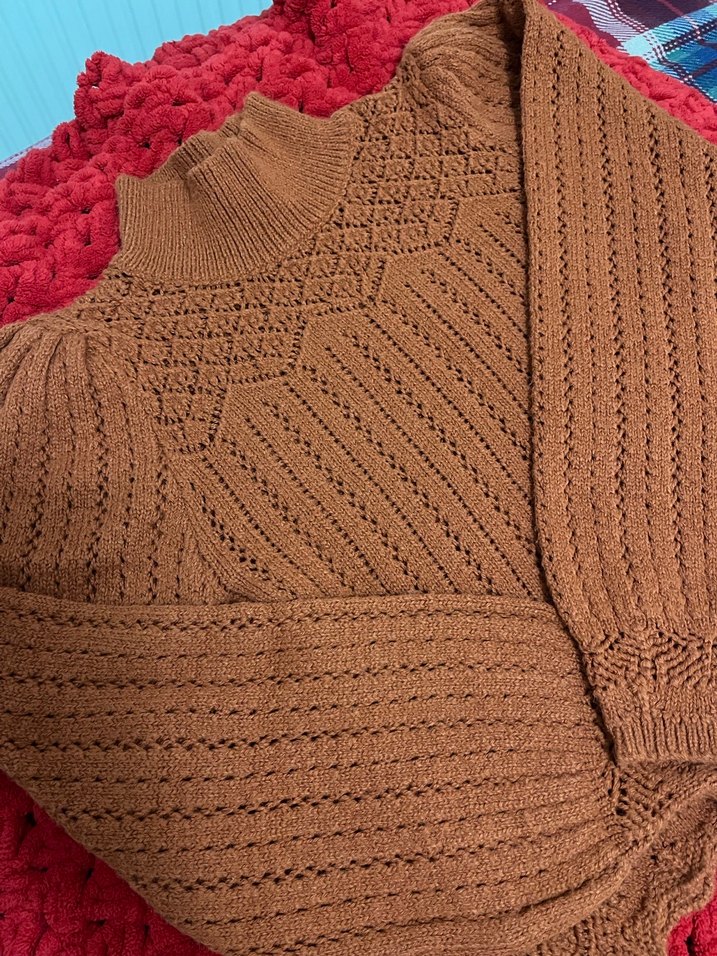 Bohem Tarz Kahverengi Örgü Kadın Kazak - Görsel 2