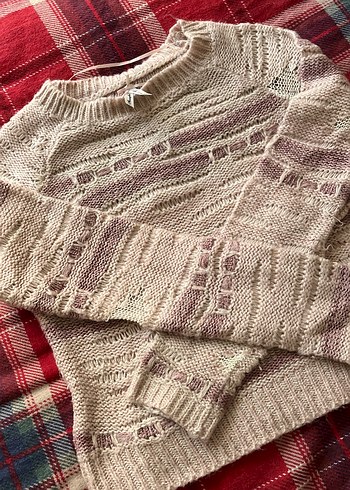 Bej Bohem Örgü Kadın Kazak - Görsel 2