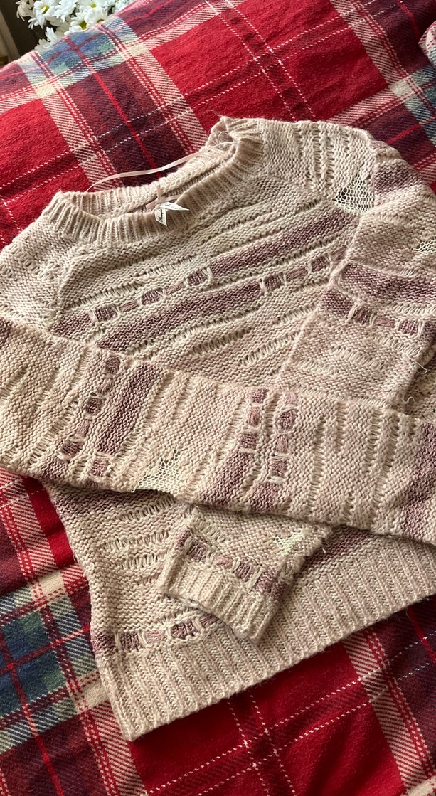 Bej Bohem Örgü Kadın Kazak - Görsel 2