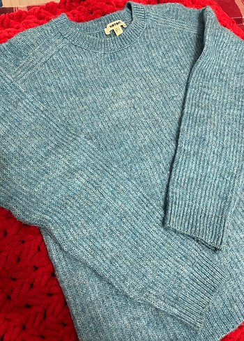 Mavi Örgü Kadın Yün Kazak - Görsel 2