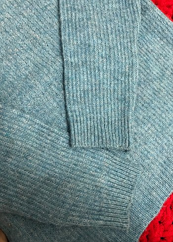 Mavi Örgü Kadın Yün Kazak - Görsel 3