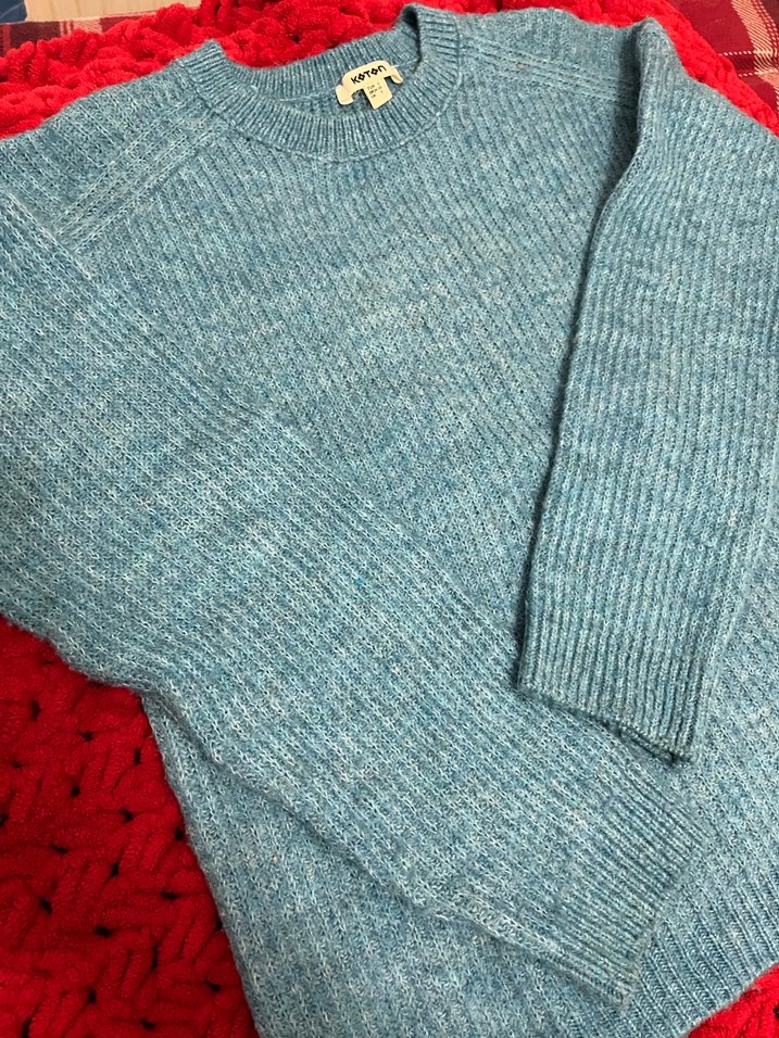 Mavi Örgü Kadın Yün Kazak - Görsel 2