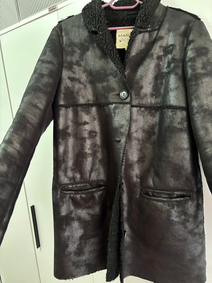 Siyah Kadın Kürklü Deri Ceket - Görsel 2