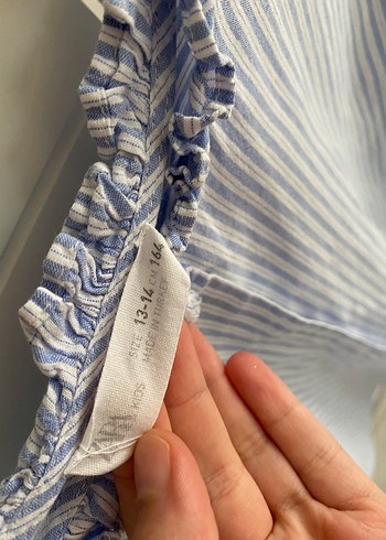 Zara Düğmeli, uzun kollu, çizgili keten kadın gömlek