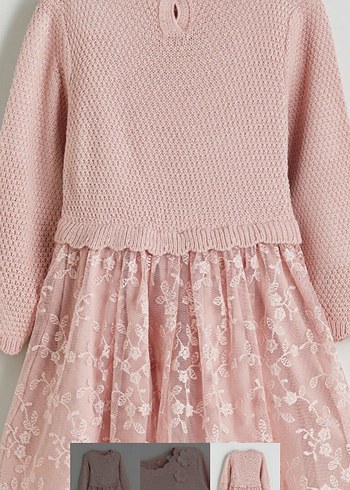 Nakışlı Pembe Kız Çocuk Triko Elbise - Görsel 3