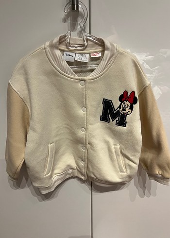 4 Yaş Beden Kız Çocuk Beyaz Minnie Baskılı Kolej Ceket