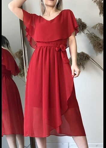 Diğer Şifon kırmızı elbise 