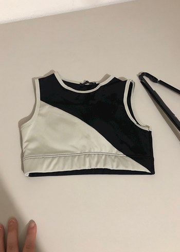 s Beden Kadın Siyah Beyaz Kısa Atlet Crop Top