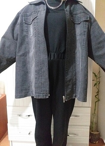 Oversize koyu gri kot ceket