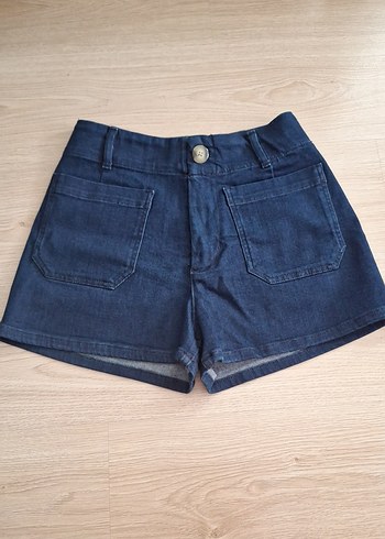 Düğmeli Lacivert Kadın Denim Mini Şort